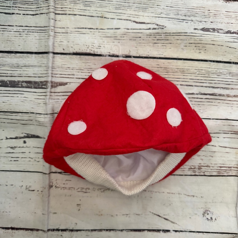 Target Red Beanie mushroom Hat with White Polka Dots